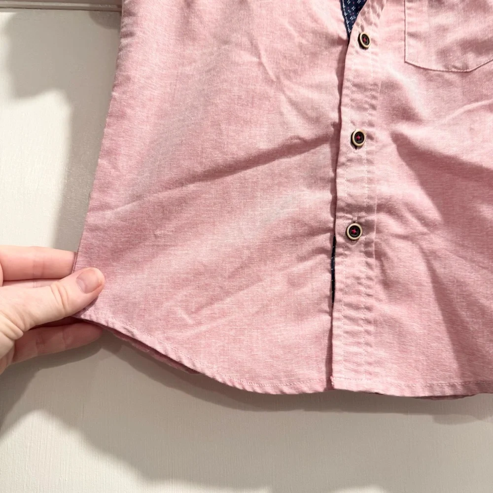 Craft‎ + Flow Toddler Boys Pink Button Up Shirt 3T Contrast Sleeve Turnup Easter